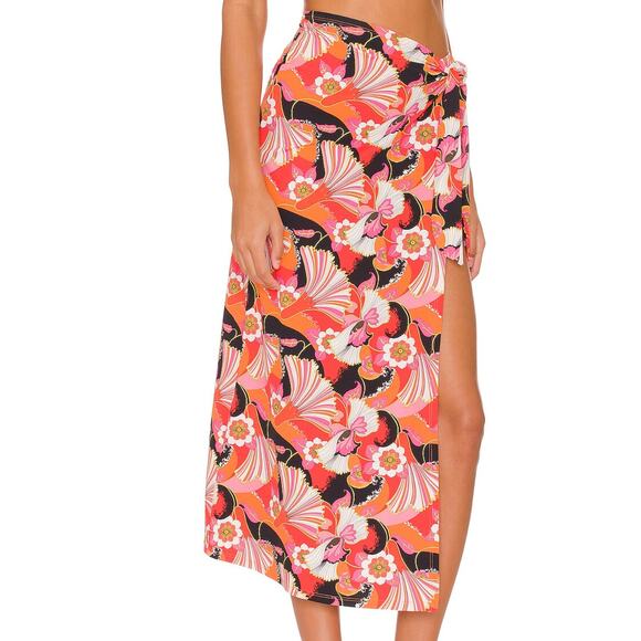 Ronny Kobo Floral Midi Wrap Skirt SMALL Sarong Slit Designer Vacation $228 NEW - Picture 2 of 8